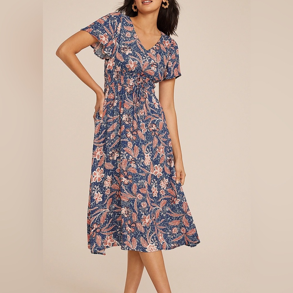 Maurices Blue and Pink Floral Midi Dress